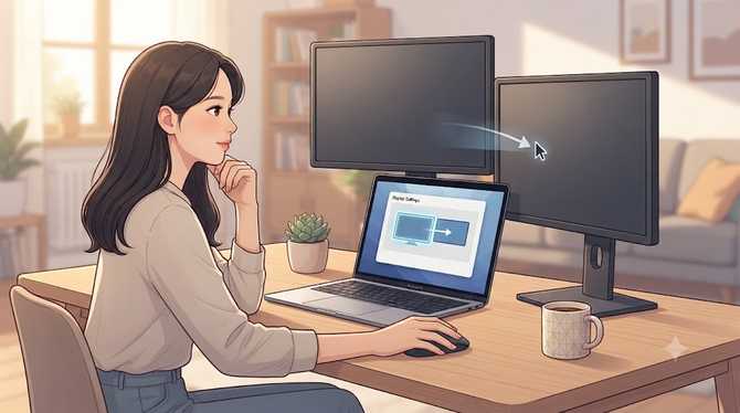 듀얼모니터 주모니터 연결 설정, 마우스 이동 방향 변경 방법