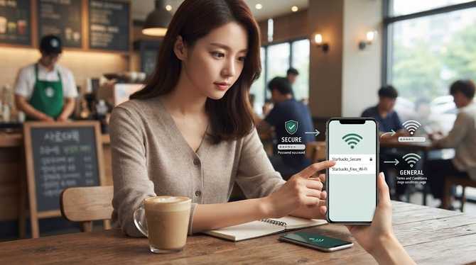스타벅스 와이파이 SECURE 비밀번호 연결 및 일반 차이점 정리