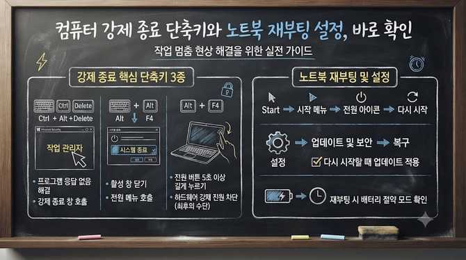 컴퓨터 강제 종료 단축키와 노트북 재부팅 설정, 바로 확인