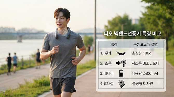 피오 넥밴드선풍기, 러닝에 최적화된 가볍고 조용한 휴대성 확인