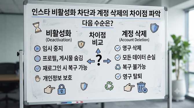 인스타 비활성화 차단과 계정 삭제의 차이점 파악, 다음 수순은?