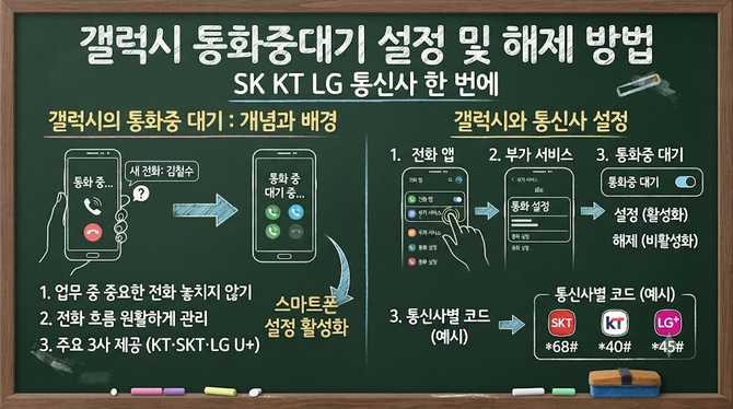 갤럭시 통화중대기 설정 및 해제 방법 SK KT LG 통신사 한 번에