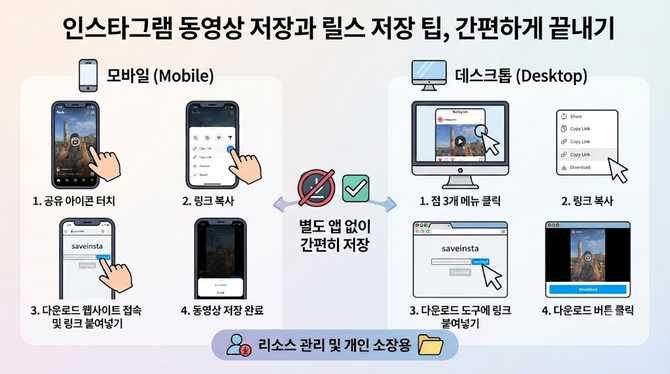 인스타그램 동영상 저장과 릴스 저장 팁, 간편하게 끝내기