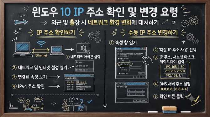윈도우10에서 내 아이피를 간편하게 바꾸고 확인하는 요령