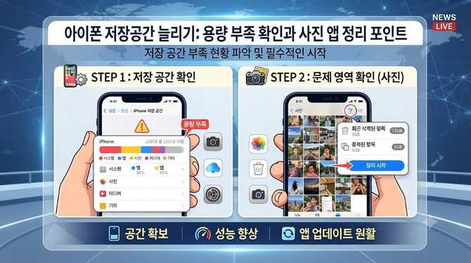 아이폰 저장공간 늘리기: 용량 부족 확인과 사진 앱 정리 포인트