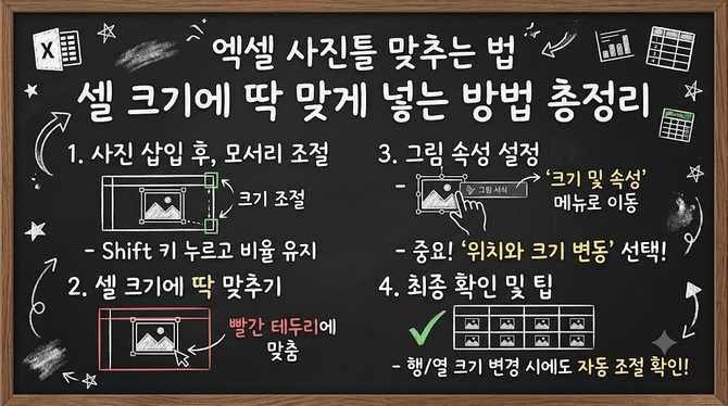 엑셀 사진틀 맞추는 법 셀 크기에 딱 맞게 넣는 방법 총정리