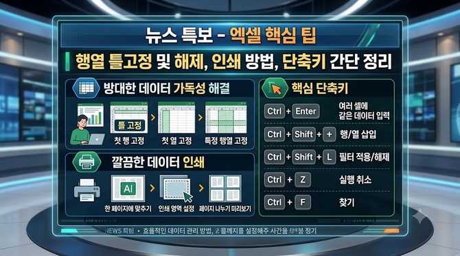 엑셀 행열 틀고정 및 해제 인쇄 방법부터 단축키 사용법 간단 정리