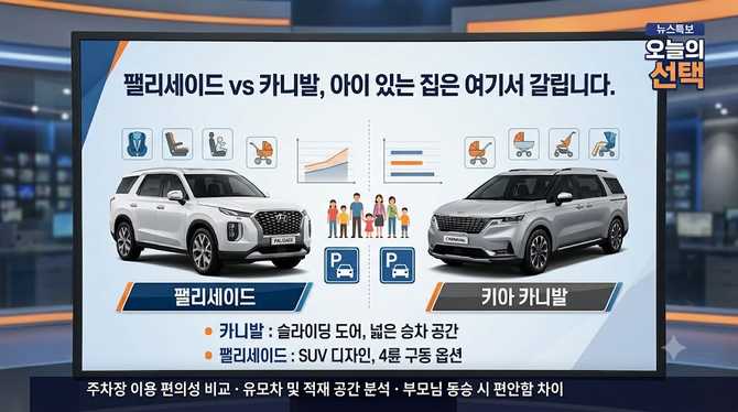 팰리세이드 vs 카니발, 아이 있는 집은 여기서 갈립니다