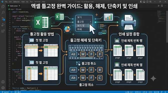 엑셀 틀고정 활용 방법 해제 및 단축키 사용과 인쇄 설정 종합