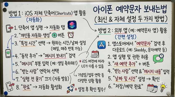 아이폰 예약문자보내는법 최신 및 자체 설정 두 가지 방법