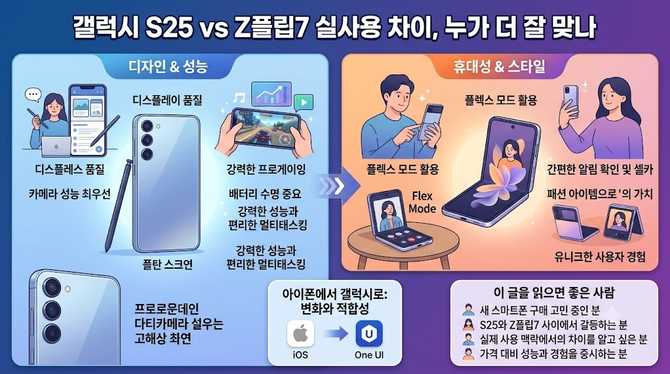 갤럭시 S25 vs Z플립7 실사용 차이, 누가 더 잘 맞나