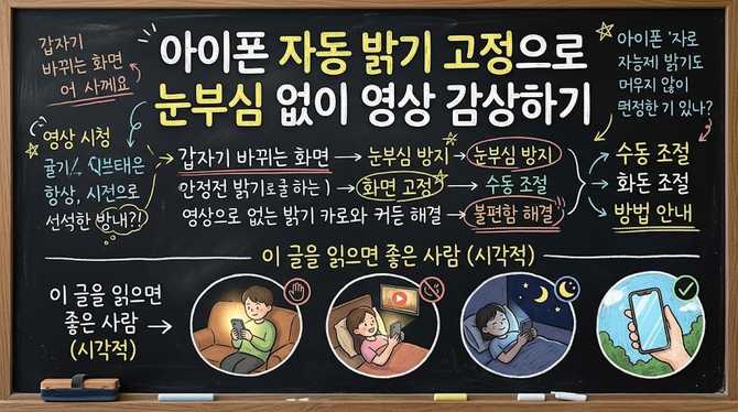 아이폰 화면 밝기 자동 조절 고정으로 눈부심 없이 영상 감상하기