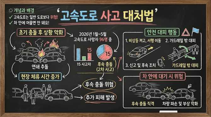 고속도로 사고 상황에서 차 안 대기 위험과 2차 사고를 막는 구체적 대처법은?